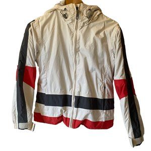 Burton snow ski hooded jacket white red waist belt zip pockets women‎ XS